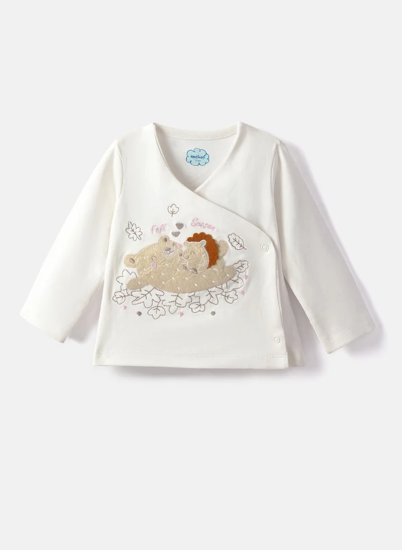 Nautinati Green Baby Girls' 100% Interlock Cotton Bear Embroidered Top & Textured Trousers Combo Set for Women | Best Price UAE